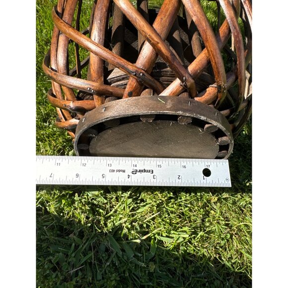 Rustic Boho MCM Bamboo Rattan Whicker & Glass Lantern With Rope Handle 16" Tall - Picture 8 of 15